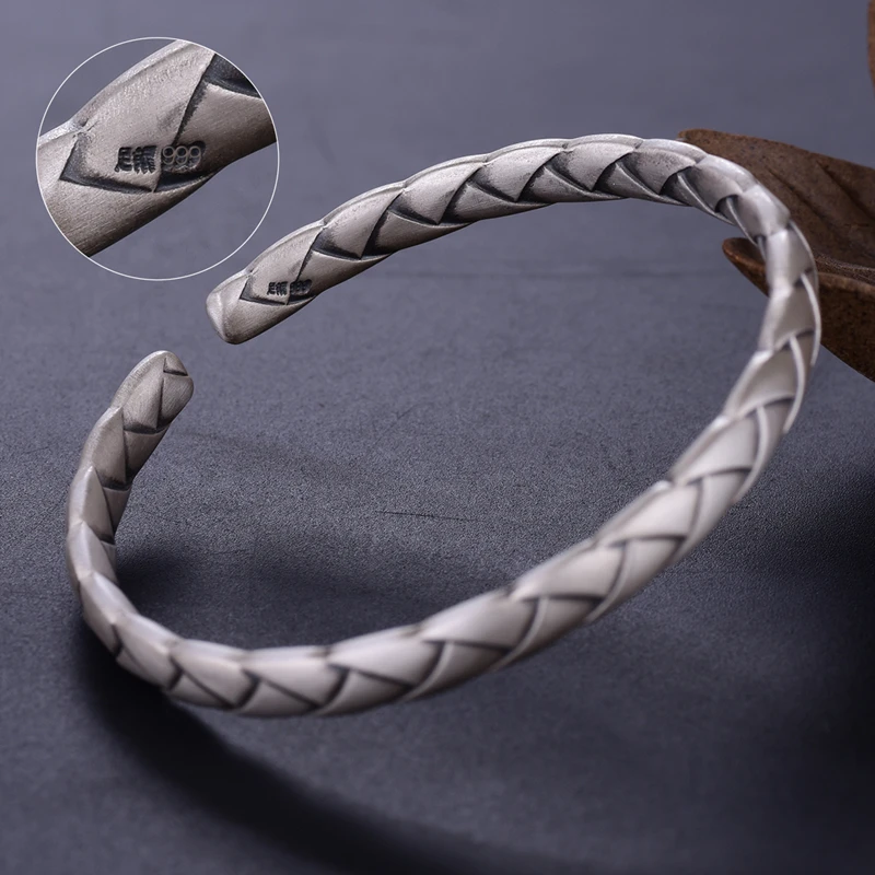 Стерлинговое Серебро 925 пробы ручной Плетеный крученый текстурный