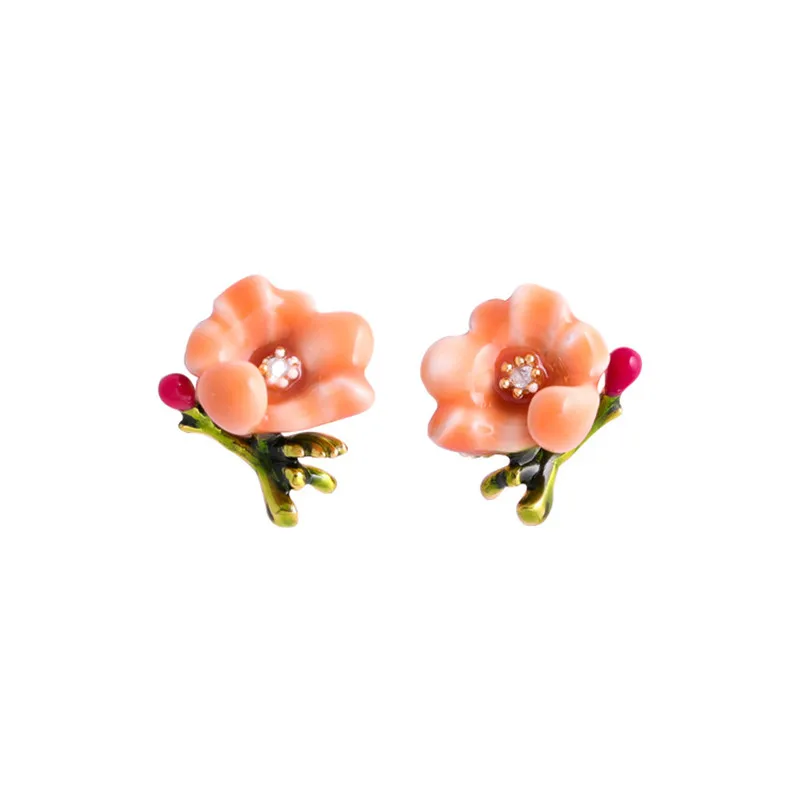 

European and American fashion temperament handmade enamel flower stud earrings fresh and sweet personality new trend earrings