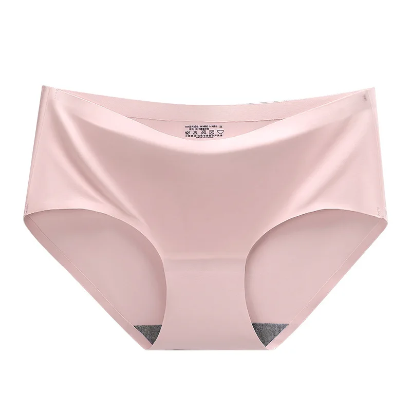 Traceless Women Briefs One-piece Ice Silk Panties Ladies Solid Color Anti-bacterial Midwaist Cotton Crotch For Girls Underpants | Женская
