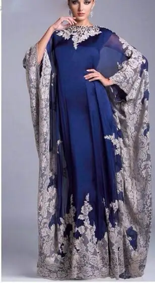 Vestido De Noche Арабский Кафтан dubai длинный рукав вечернее платье Абаи марокканский халат de soiree платья для матери невесты - Цвет: Синий
