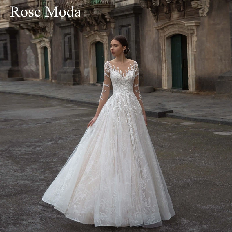 

Женское свадебное платье с длинным рукавом, розовое кружевное платье с иллюзией сзади,