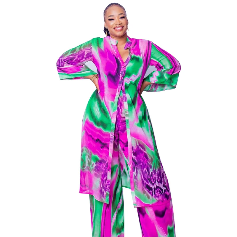 

Women Tie Dye 3 Piece Matching Set Cardigan+Wide Leg Pants+Tops Suit Dashiki Femme Vintage Sexy Ankara African Skirt Set
