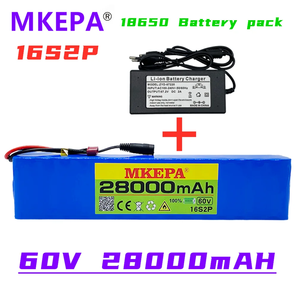 

2021 60V 16S2P 28Ah 18650 литий-ионный аккумулятор 67,2 V 28000mAh Ebike Электрический велосипед Скутер с BMS 1000 Вт BMS разъем + зарядное устройство