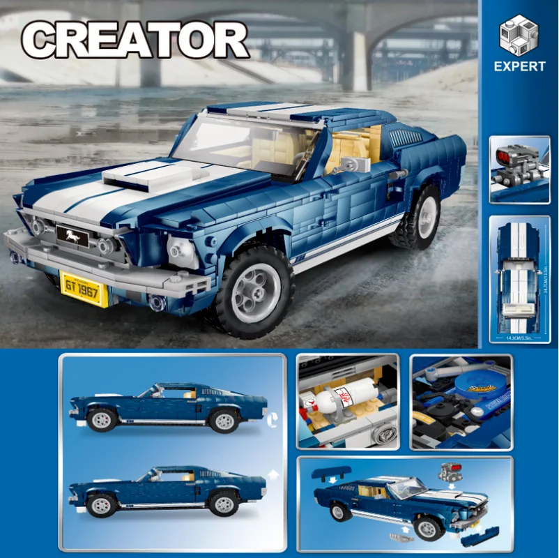 Новинка 1648 шт. модель автомобиля Ford Mustang в стиле Lego 21047 Обучающие блоки для