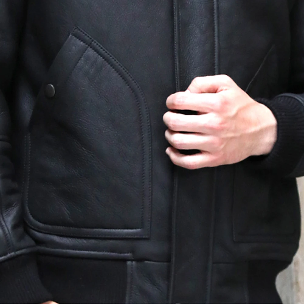 Классическая мужская зимняя шуба из натуральной овечьей кожи с отложным