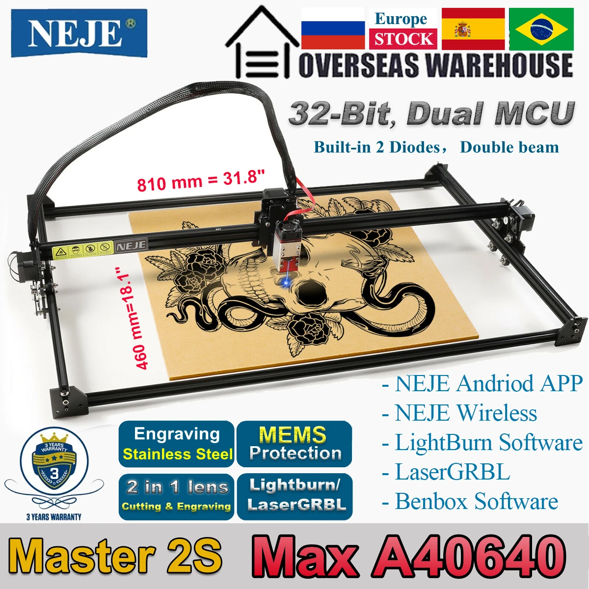 Best Price NEJE Master 2S Max A40640 CNC Laser Engraving Machine Cutter Engraver for Wood/Metal Mark Bluetooth-App Lightburn LaserGRBL Best Price NEJE Master 2S Max A40640 CNC Laser Engraving Machine Cutter Engraver for Wood/Metal Mark Bluetooth-App Lightburn LaserGRBL
