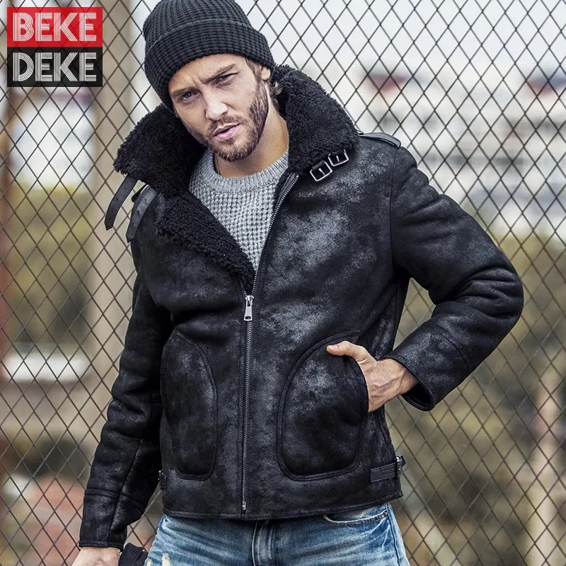 

Куртка мужская из натуральной овечьей кожи, Байкерская, зимняя, теплая