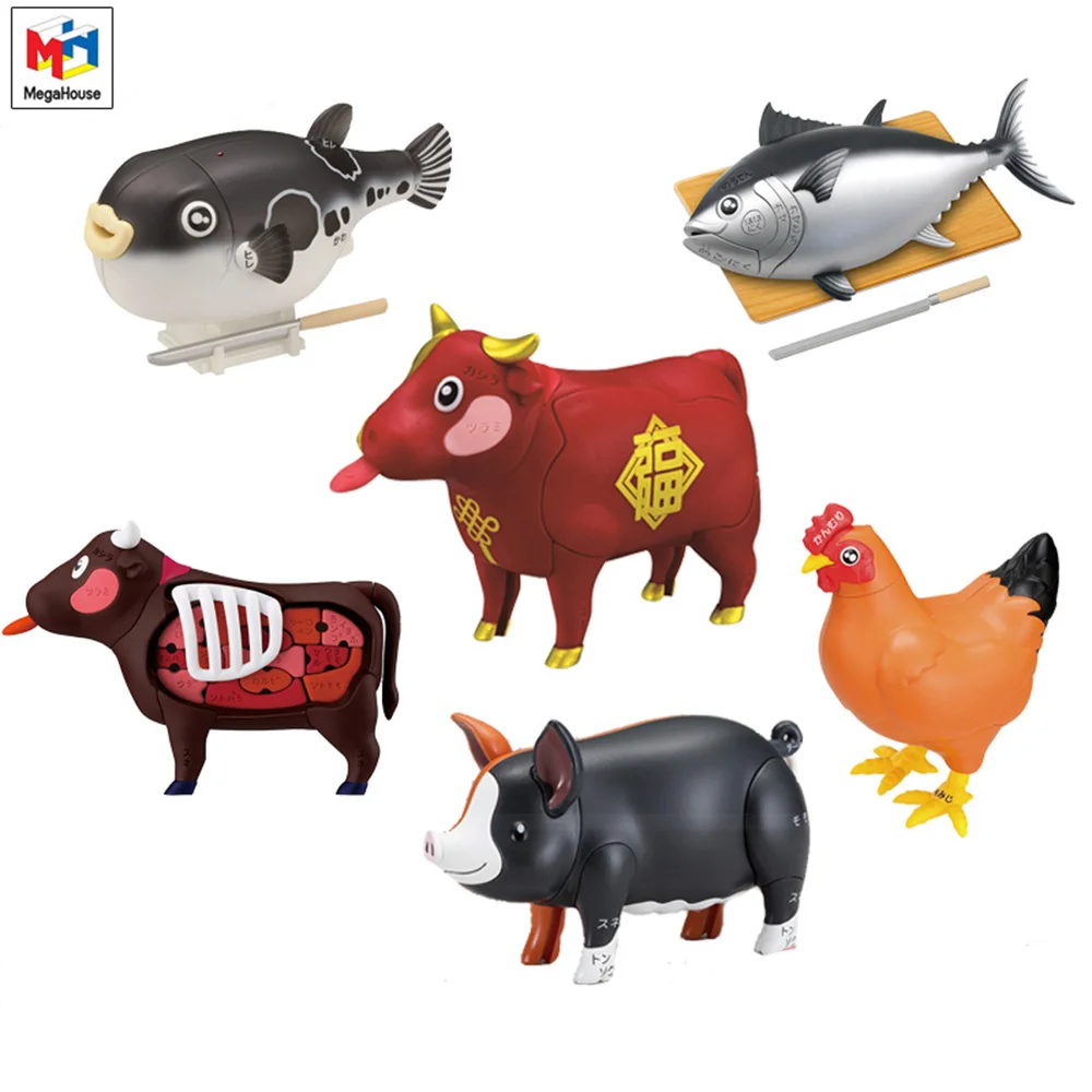 

Original MegaHouse MH Puzzle 3D Puzzle Tuna Wagyu Black pig Pufferfish Roast Chicken Tricerato Action Figureals Brinquedos Model