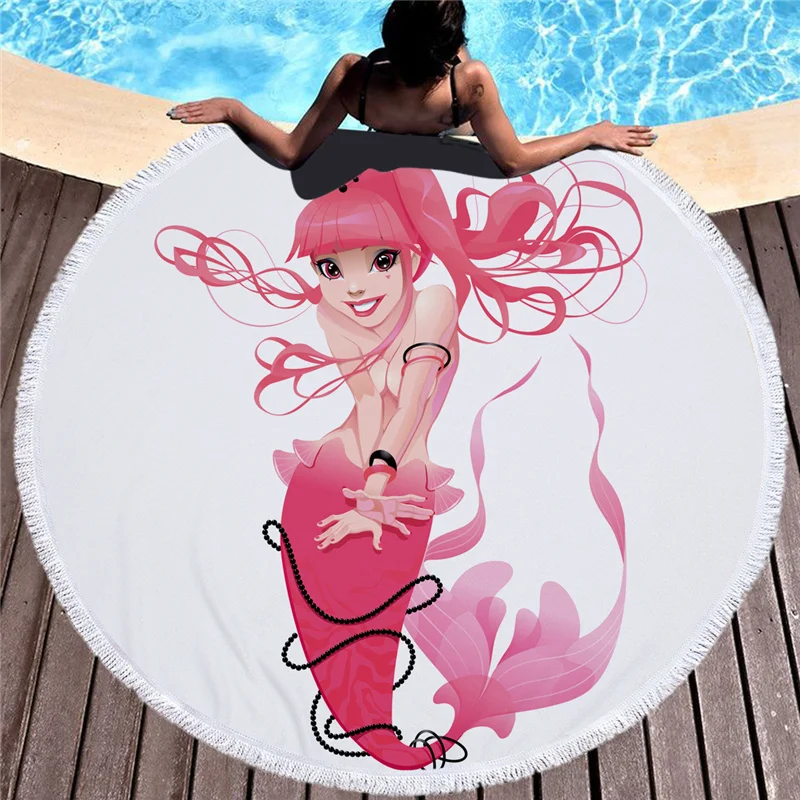 

Travel Beach Towel For Adult Mermaid MicrofiberYoga Mat Tassel Blanket Large Round 150cm Soft Towel Printed Tapestry Home Decor