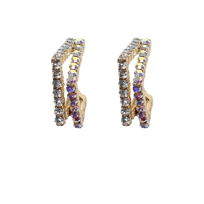 

Multilayer Geometric Hoop Earrings for Women Shiny Gold Color Square Colorful Rhinestone Earrings Wedding Fashion Jewelry
