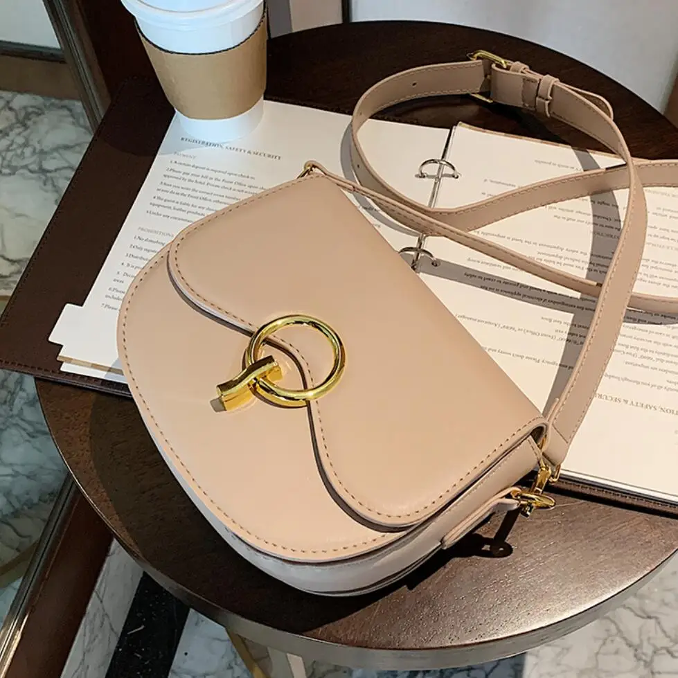

Solid color Saddle bag 2021 Fashion New High-quality PU Leather Women's Designer Handbag Vintage Shoulder Messenger Bag Purses