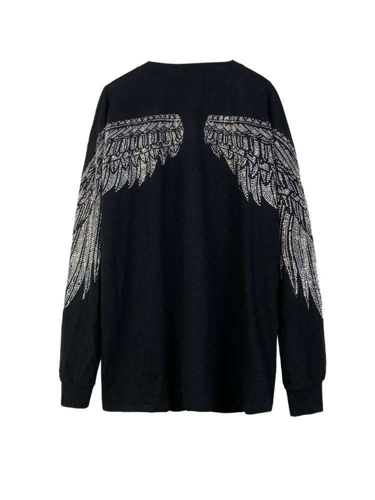 

Wings Women's T-shirt Women's Long Sleeve 2021 Spring and Autumn New Loose Heavy Industry Hot Drill Top Woman Tshirts