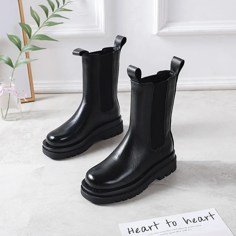 

boots women cowhide 2020 autumn British net red smoking boots style skinny short boots