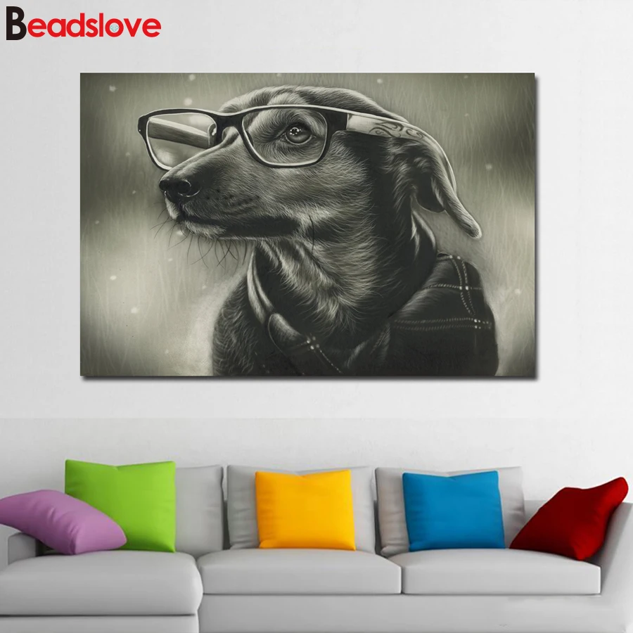 Милая собака с очками 5d сделай сам алмазная живопись полная картина квадратная