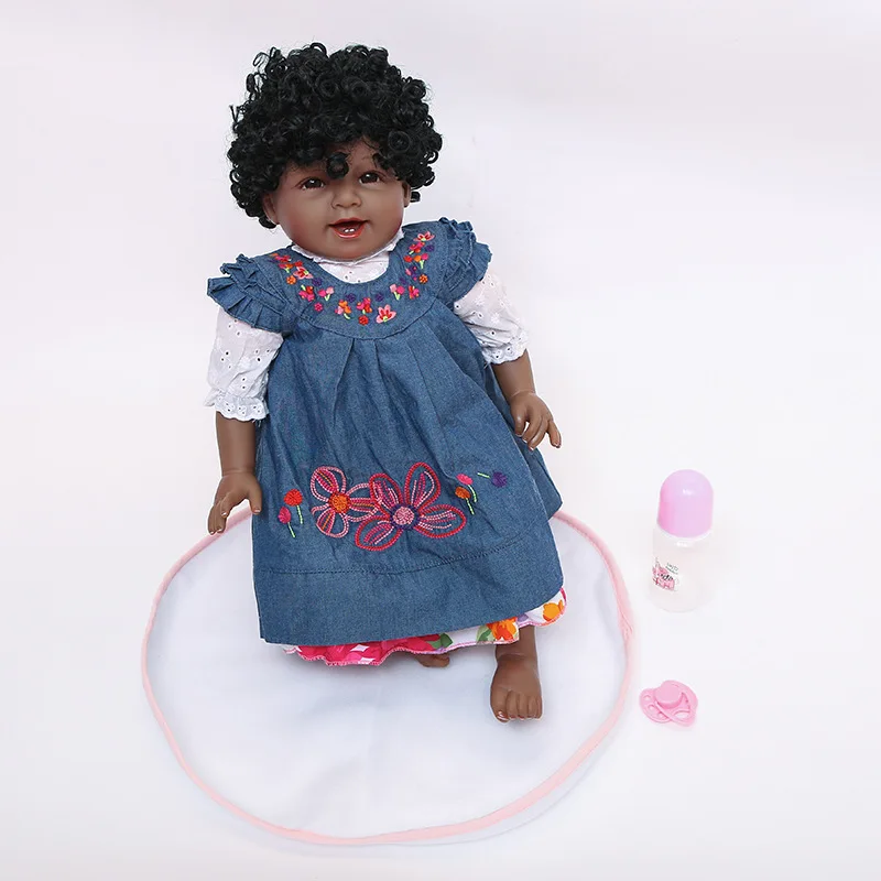

Hot Sales Reborn Baby Doll Model Black Girl Soft Silcone Baby Educational CHILDREN'S Toy Doll 24-Inch