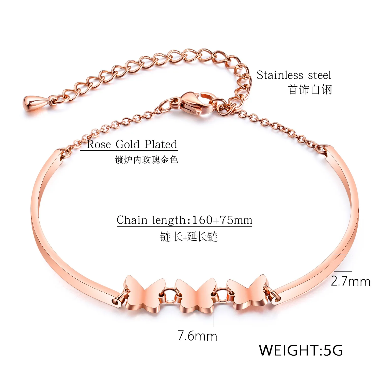 

Korean Version of Exquisite Butterfly Bracelet Women Temperament Rose Gold Plated Bracelet Bracelet Adjustable