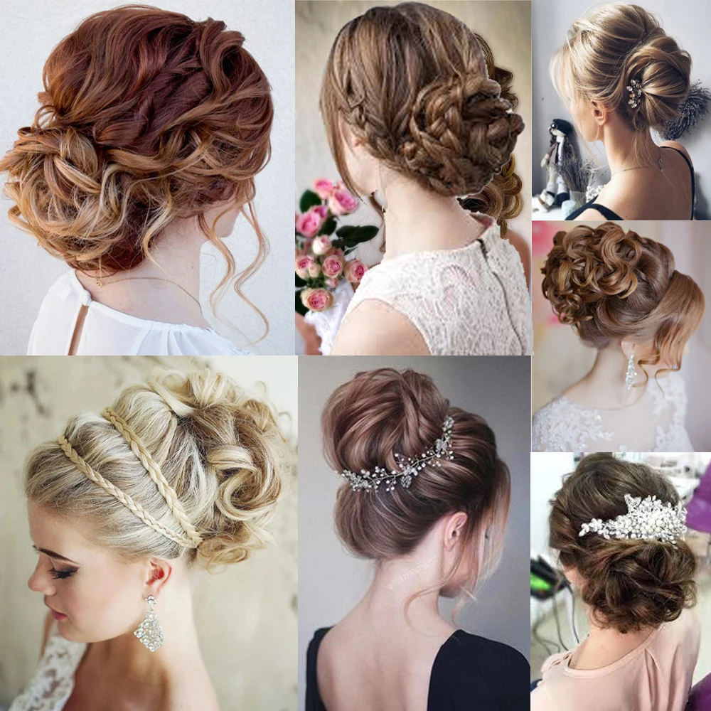 

Synthetic Bride Messy Big Hair Bun Curly Chignon with Comb Clips in Chignon Hairpiece updo Cover Hair Tail Extension