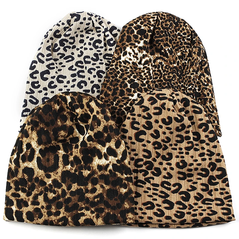 Adult Beanie Hat Autumn Winter Warm Beanies Leopard Print Skull Cap For Women Men | Аксессуары для одежды