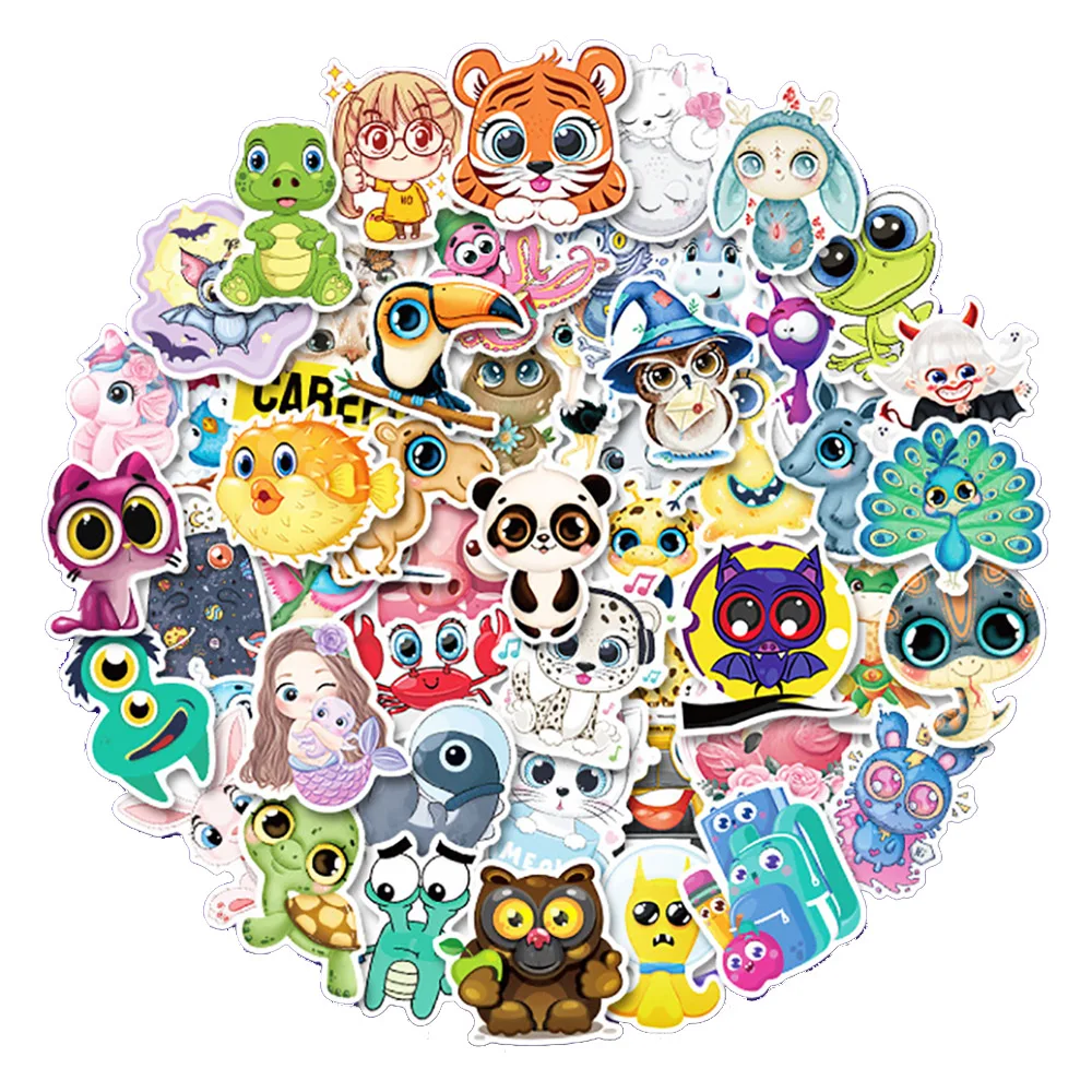

10/30/50PCS Small Animal Big Eyes Sticker Small Fresh Cartoon Animal Notebook Skateboard Water Cup Small Sticker Wholesale