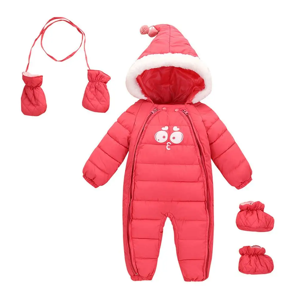 3pcs Winter Newborn Hooded Thick Rompers Gloves Cotton boots Baby boy girl Clothes Outfit Jumpsuit toddler Romper Down Parkas | Мать и