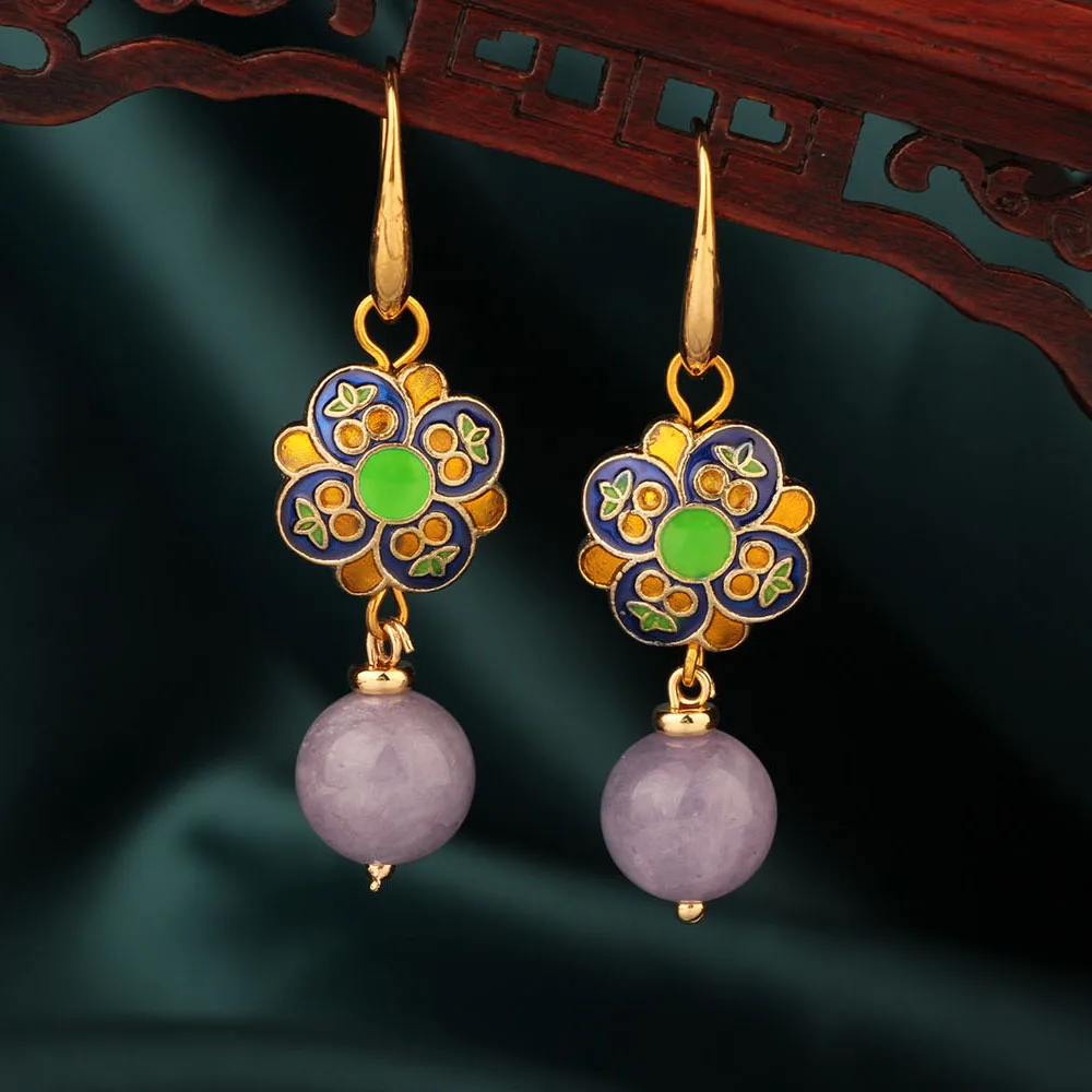 

Original Fashion Vintage Cloisonne Flowers Earrings , Nature Stones Palace Earrings Ethnic Jewelry for Women MYWINY