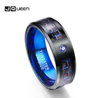 Мужское кольцо JQUEEN 8 мм из карбида вольфрама, синее углеродное волокно, полированная отделка, комфортное прилегание, кольцо из вольфрамовой стали, размер 6-15