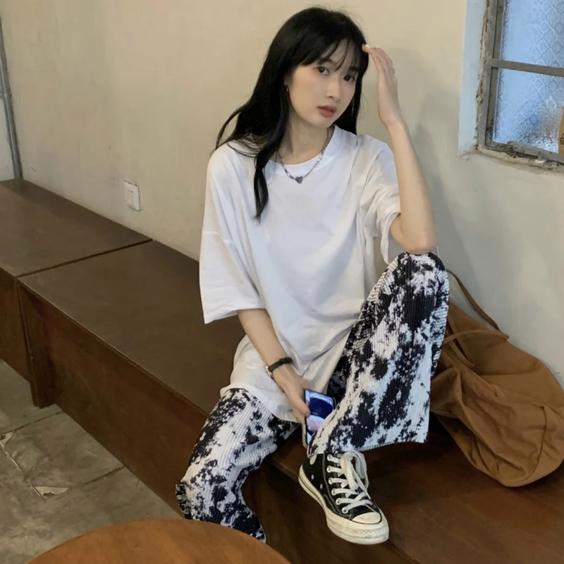 

Summer 2021 New Korean Style round Neck Design Cold Style Loose Top Split Black Short-Sleeved T-shirt Women