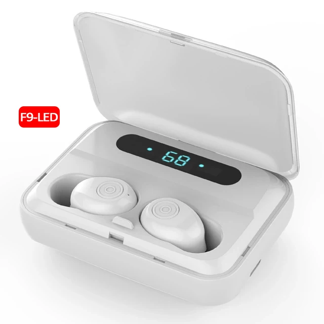 F9-LED-WT FBYEG TWS F9 настоящие стерео беспроводные Bluetooth наушники HIFI HD Спортивная гарнитура наушники с микрофоном для телефона - Цвет: F9-LED-WT