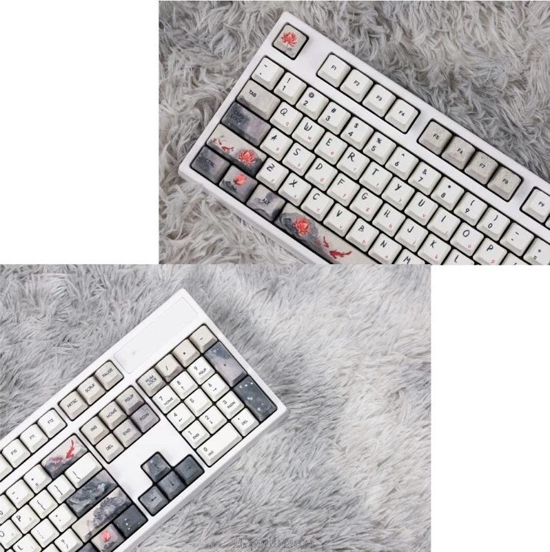 

5 Sides Dye-Sublimation 108 Keys OEM PBT Keycaps Full Set Mechanical Keyboard Keycaps Ink Koi Nobori Carp Keycaps Mar29 Dropship