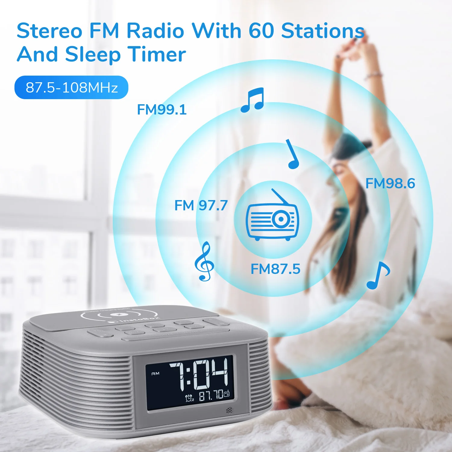 InstaBox Dawnlight D10 беспроводной зарядный Будильник 10 Вт fm-радио с спортивный