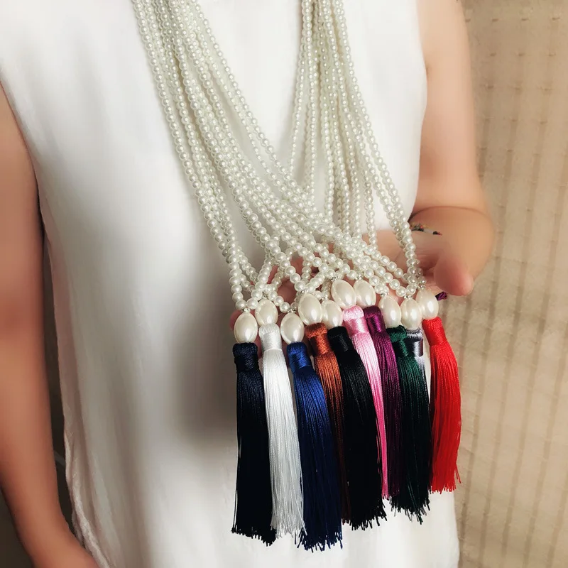 

Luokey Vintage Long Tassel Pearl Chain Necklace For Women Handmade Sweater Chain Bohemian Ethnic Statement Pendant Necklace 2020
