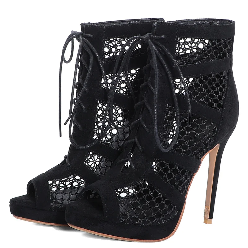 Peep Toe Summer Sandal Sexy Cut-outs Gladiator Sandals Women Pumps Shoes Lace-Up High Heels Ankle Boots | Обувь