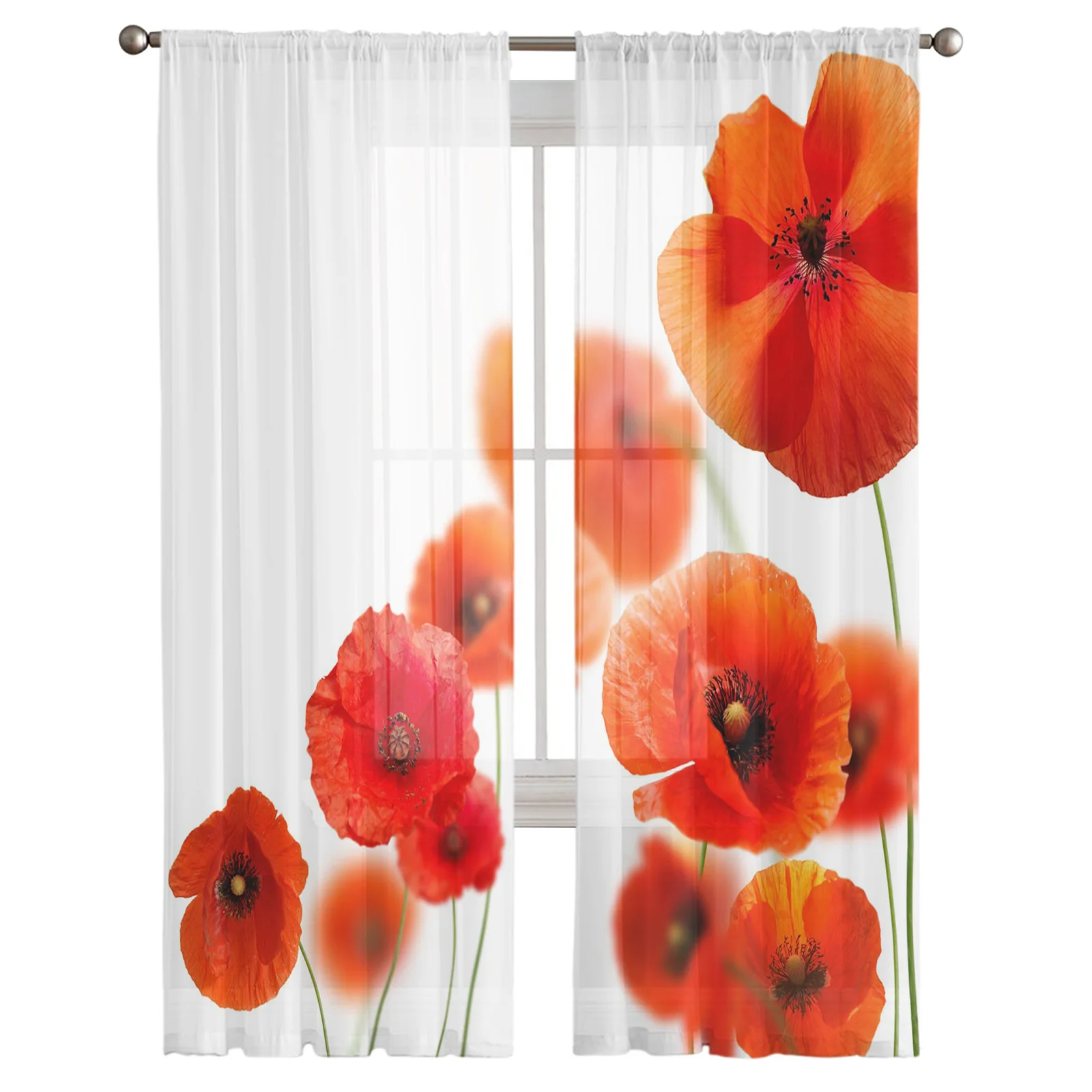 Тюлевые занавески для окон прозрачные шторы с цветами Красного мака гостиной