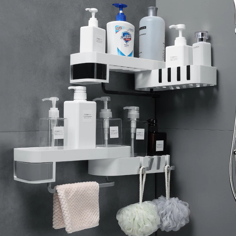 

Multifunction Bathroom Shelf Removable Triangle Organizer Hands Free Holder Storage Box Curl Punch-free Rack