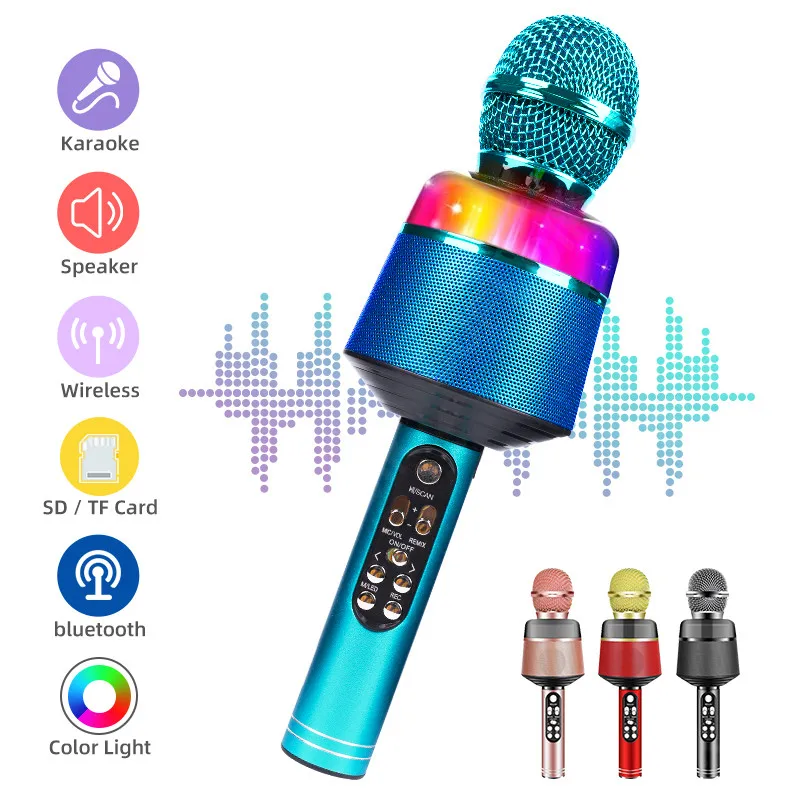Enlarge Bluetooth Wireless Microphone Handheld Karaoke Mic USB Mini Home KTV For Music Professiona Speaker Player Singing Recorder Mic