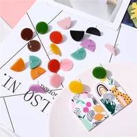 summer style 50pcslot color print geometry roundssemicircle acrylic fashion women earring studs diy jewelry earrings accessory