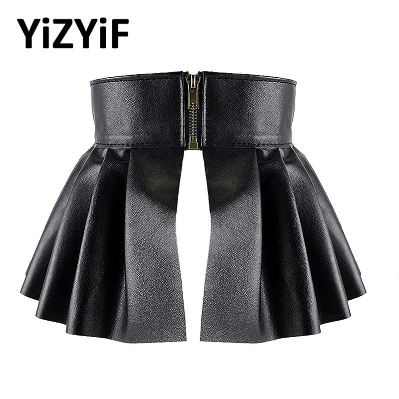 

Women's Sexy Skirts Black Faux Leather Pleated Skirts Split A-Line Miniskirt for Parties Waist Belts Punk Gothic Rave Clubwear