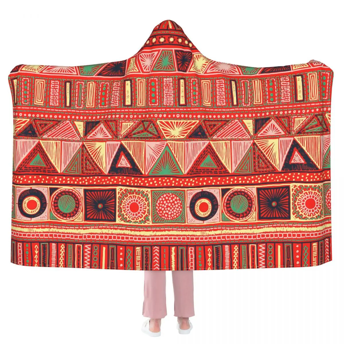 

Seamless Geometric Pattern In Aztec Style,Bohemian Style Hooded Blanket 3D full print Wearable Blanket Adults Kids style