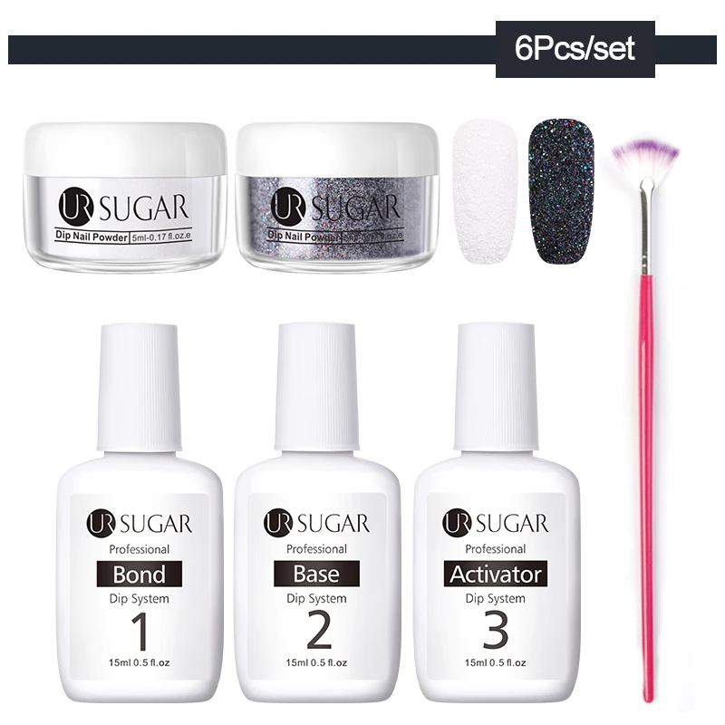 6Pcs set2 UR SUGAR 6 шт. голографическая пудра для ногтей набор градиентных лазерных сахаров Dip лак для ногтей порошок пигмент украшения для ногтей - Цвет: 6Pcs set2