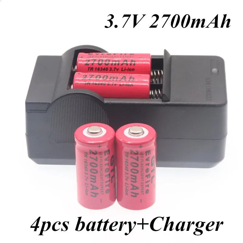 Original 2700mAh Rechargeable 3.7V Li-ion 16340 Batteries CR123A Battery LED Flashlight Travel Wall Charger For | Электроника
