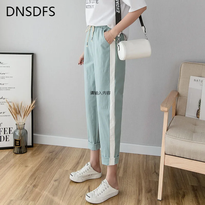 Русская модная леди Хлопковые льняные брюки до щиколотки женские весенне летние