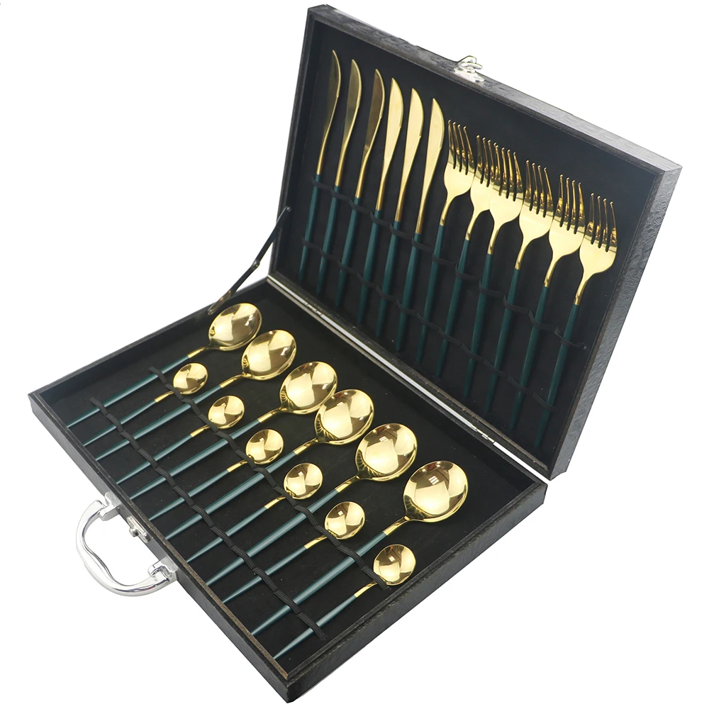 Столовые приборы из нержавеющей стали столовые вилка ложка набор серебряных изделий 24 шт.|Столовые сервизы|