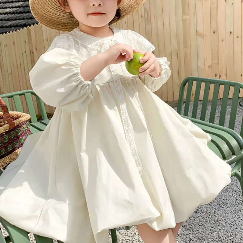 Весна-Осень 2021 детское белое кружевное платье для девочек праздничная одежда