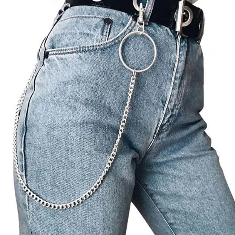 

17.7" Long Metal Wallet Belt Chain Rock Punk Trousers Hipster Pant Jean Keychain Silver Ring Clip Keyring Men's HipHop Jewelry