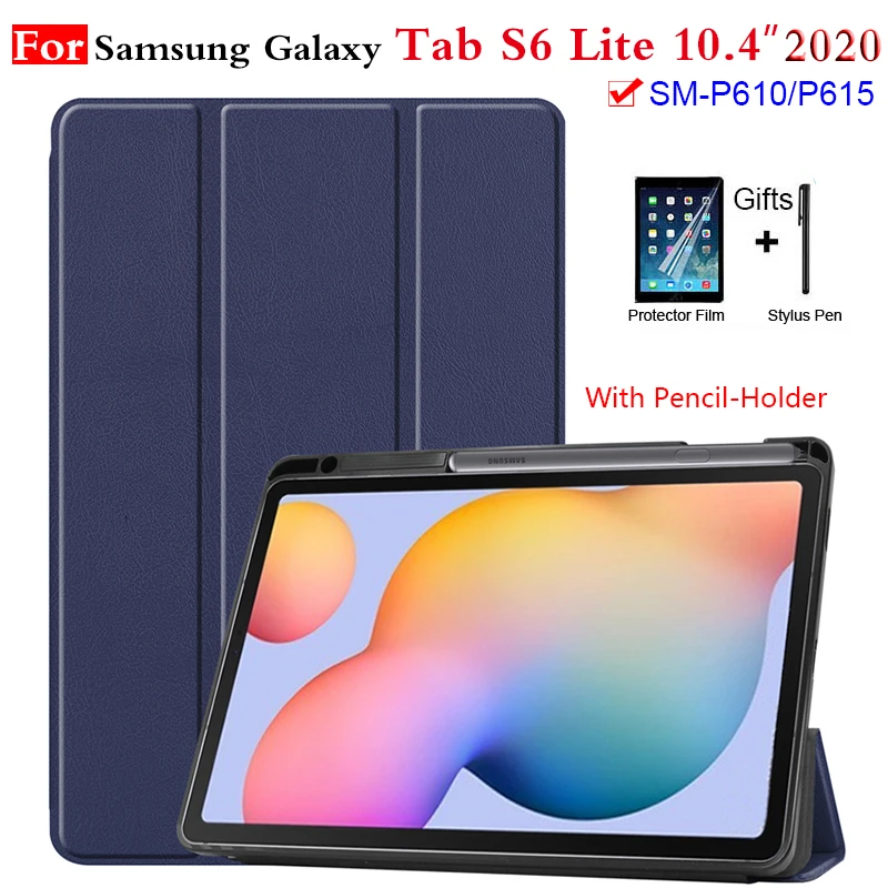

Tab S6 Lite 10,4 2020, чехол с держателем для ручки, тройного сложения, чехол для Samsung Galaxy Tab S6 Lite 10,4, фотосессия, экран + пленка