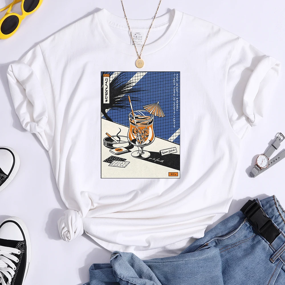 

Vintage Japanese Style Graphics Fashion Print Women's Tee Shirt Fashion Tops Loose Tee Shirts Summer o-Neck Women's Tees Shirts