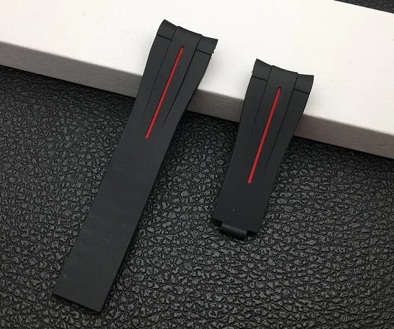 Black red line 20 мм черный изогнутый конец натуральное Силиконовое резиновое ремешок для ролевого ремня для Daytona Submariner GMT explorer 2 часы браслет - Цвет ремешка: Black red line