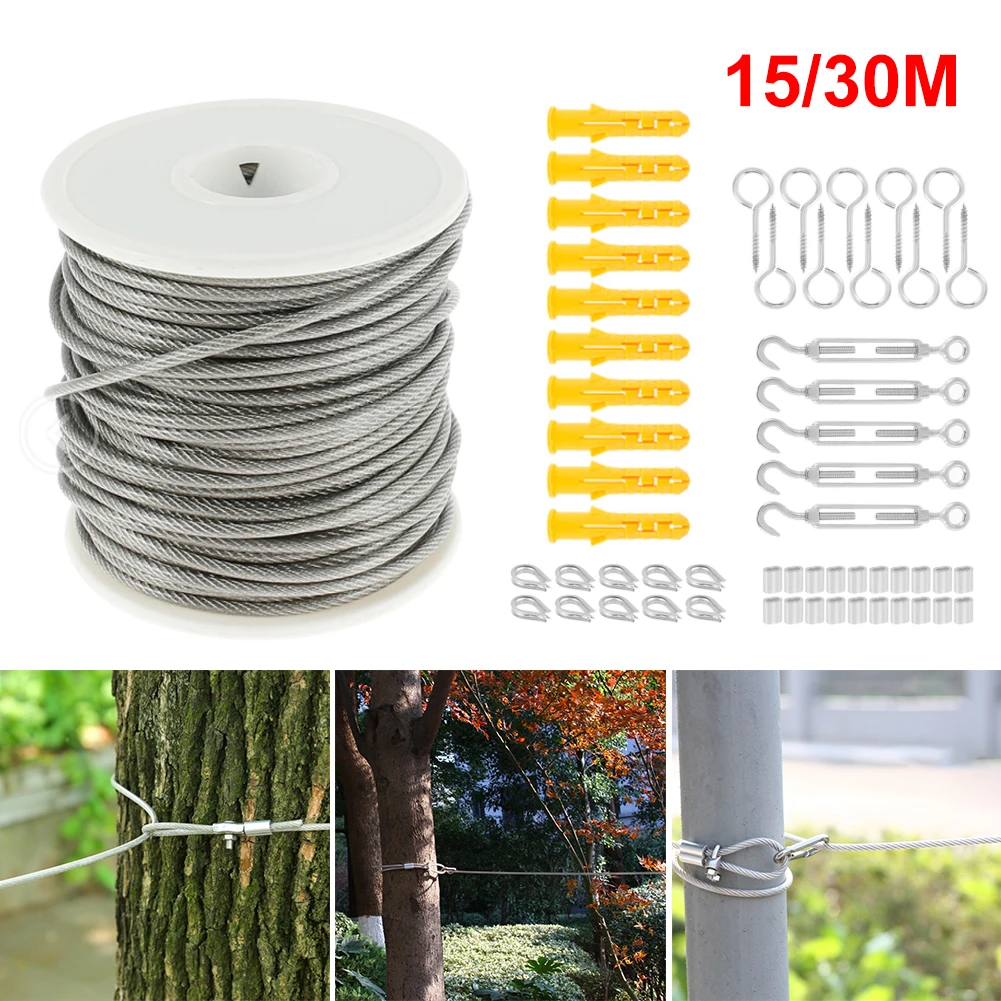 

30/15Meter Steel PVC Coated Flexible Wire Rope Soft Cable Transparent Stainless Steel Clothesline Kit cable acero tendedero ropa