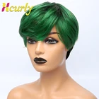 Парики из нечеловеческих волос зеленого цвета Омбре для женщин, парики из прямых волос с вырезами челки, парик из синтетических волос, дешевые безклеевые парики