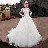 ball gown wedding dress princess ivory 3d flower lace appliques muslim bridal wedding gowns plus size vestido de novia
